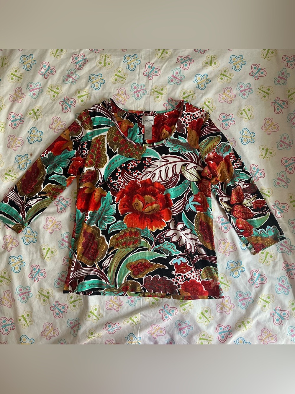 Chico’s Multicolor Floral Print Long Sleeve Top - Picture 4 of 7